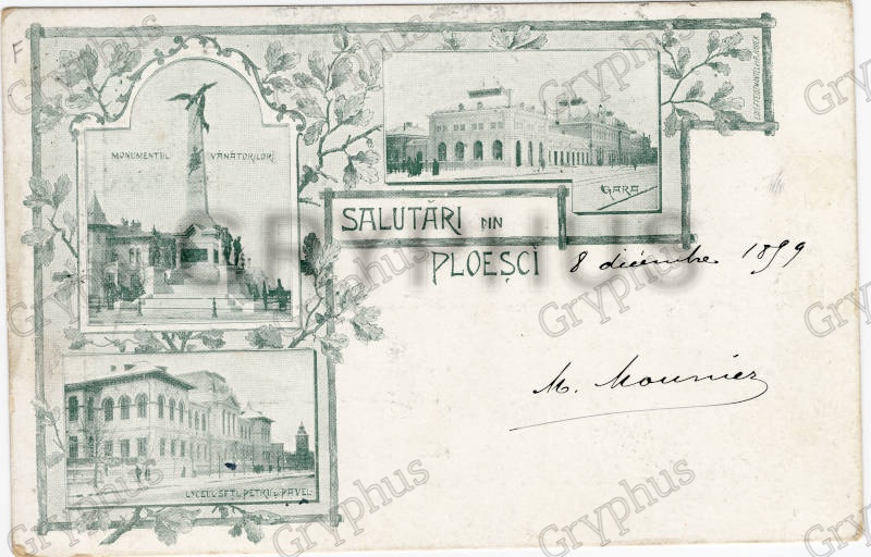 „Salutări din Ploeșci” – Gara, Monumentul Vânătorilor și Liceul Sf. Petru și Pavel (cca. 1899)