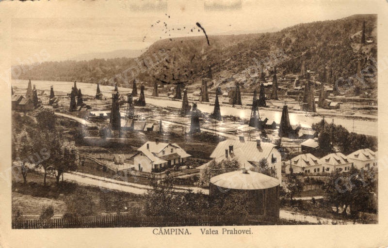 Câmpina – Valea Prahovei, exploatări petroliere, circulată 1913